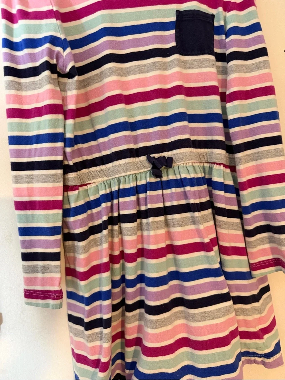 Gymboree Girls Fit & Flare LS Striped Dress M (7-8) Multicolor Pockets Bow Gymbo